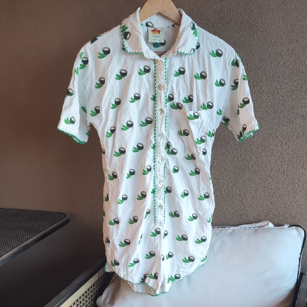 FARM Rio Green and White Playful Button Down Jumpsuit Size M - Picture 2 of 9